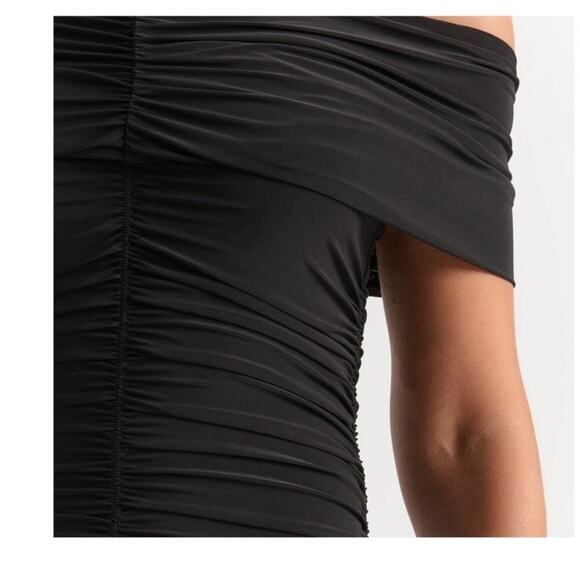 Naked Wardrobe Go black off the shoulder rushed mini dress size medium - Picture 5 of 9